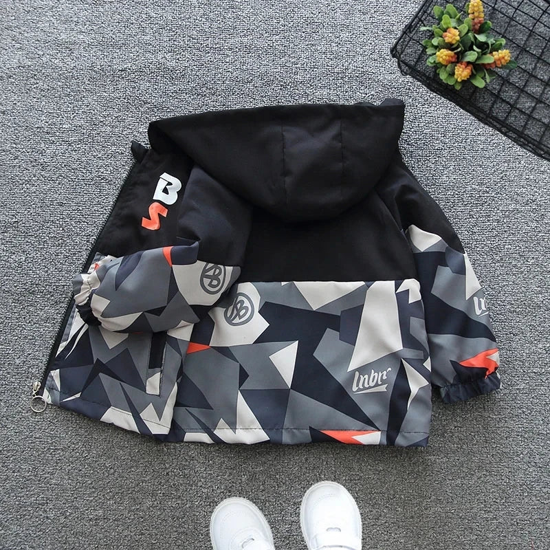 Chaquetas con capucha para niños, abrigo cortavientos fino con cremallera para primavera, estampado informal para niñas, ropa de abrigo para niños, chaqueta de camuflaje