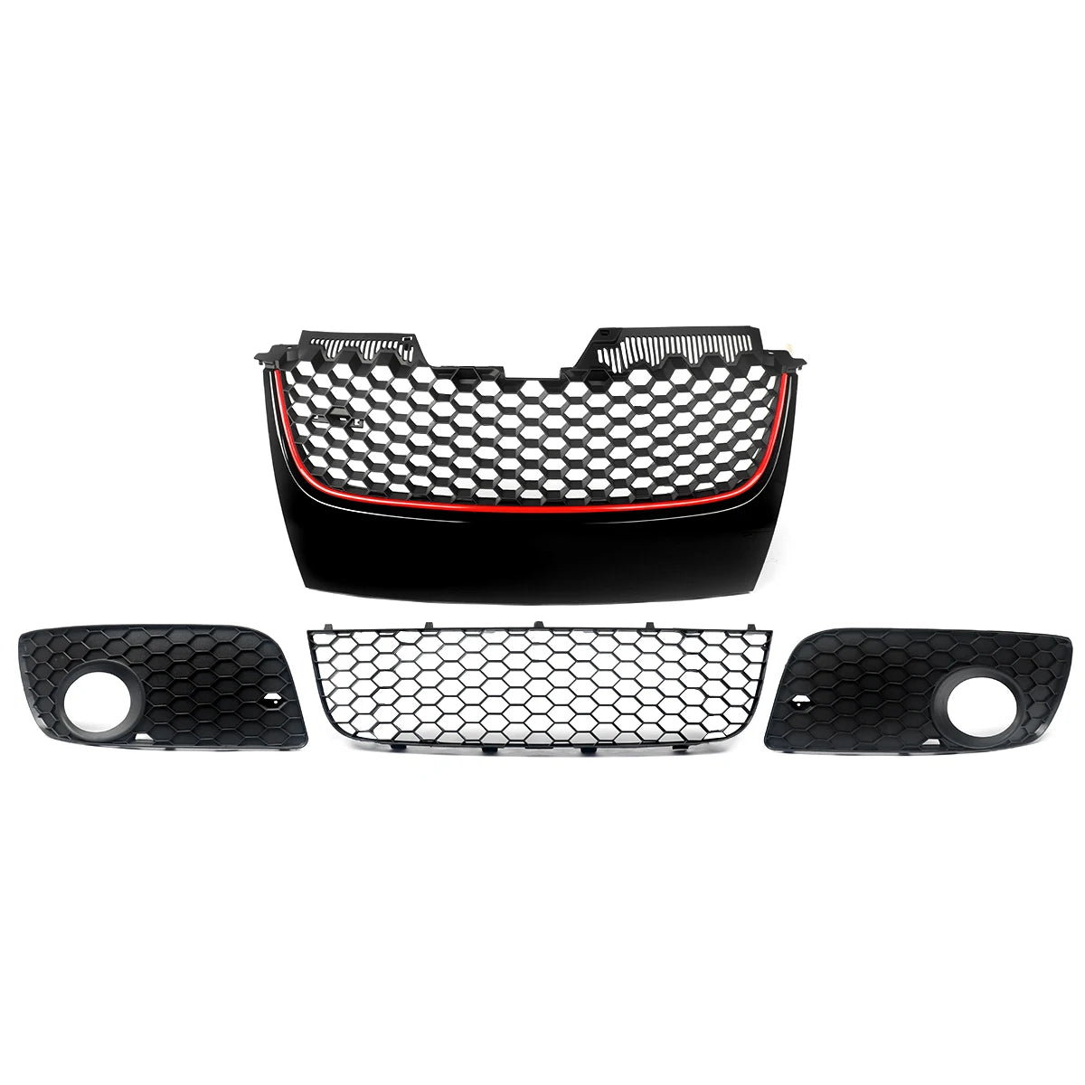 Parachoques delantero superior e inferior, rejilla de malla, moldura roja para 06-09 VW Jetta GTI GLI /MK5