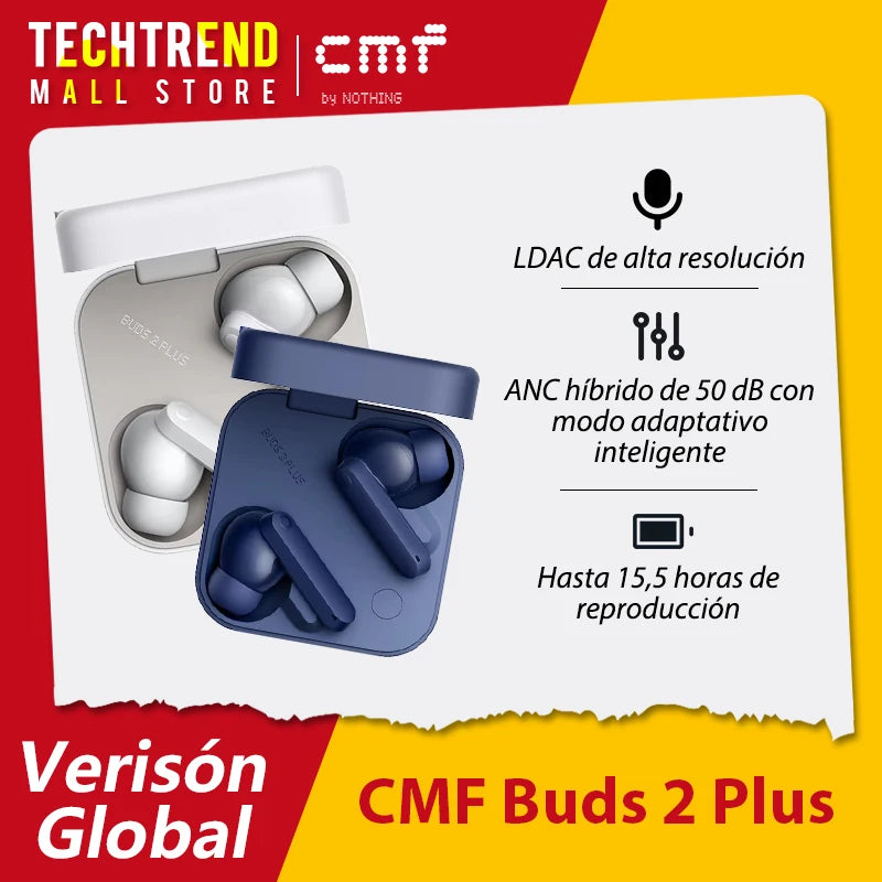 Versión Global CMF Buds 2 Plus Auriculares sin cables 12mm LCP Driver 50dB Hybrid ANC Hi-Res LDAC IP55 Resistente al agua y al polvo