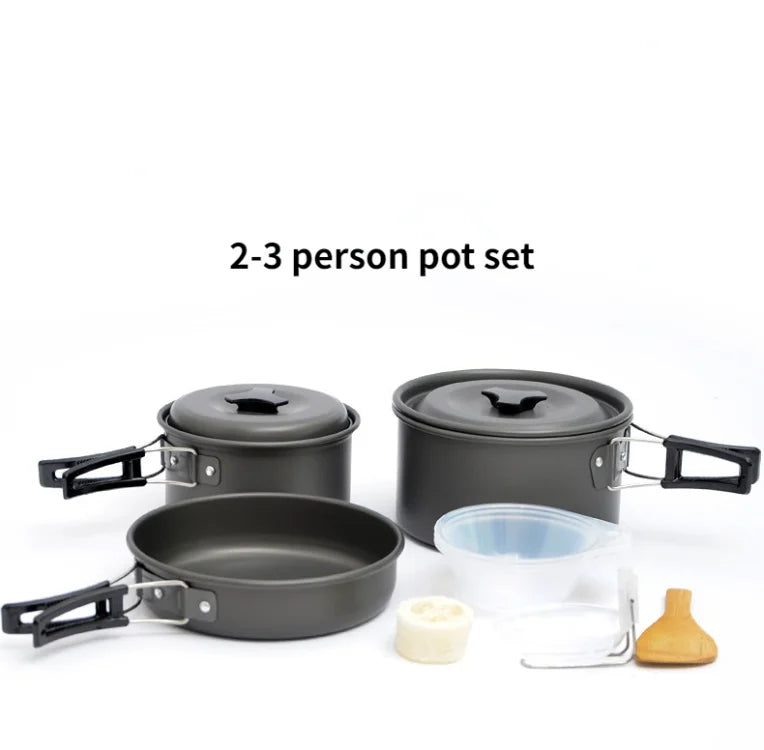 Juego de utensilios de cocina para acampar para 1 a 7 personas, olla y sartén ligeros y portátiles con bolsa de transporte, perfecto para acampar al aire libre
