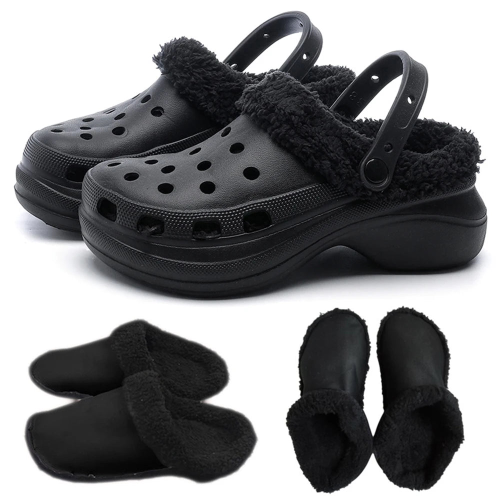 1 par de plantillas para zapatos con forro de piel cálida para invierno, plantilla de felpa Crocs para mujeres y hombres, cubiertas de zapatos, accesorios de forro de felpa extraíbles