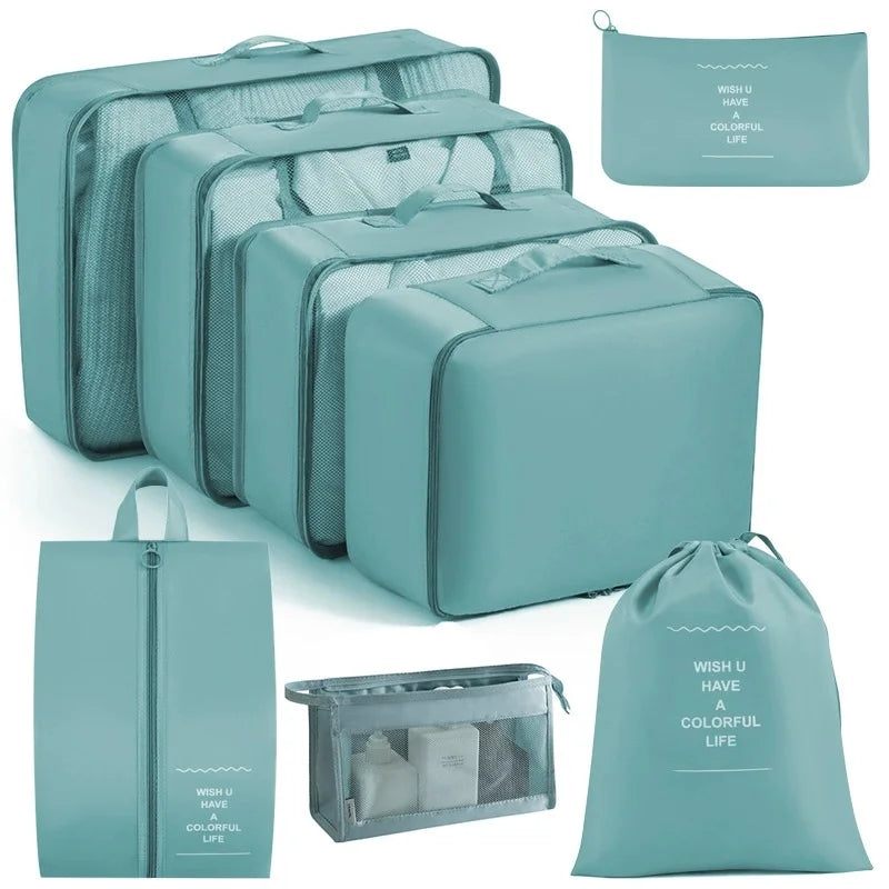 Juego de 7/8/9 piezas de bolsas de almacenamiento de viaje, artículos de tocador digitales, zapatos, bolsa organizadora de ropa, maleta, bolsa ordenada para ropa, juego de cubos de embalaje