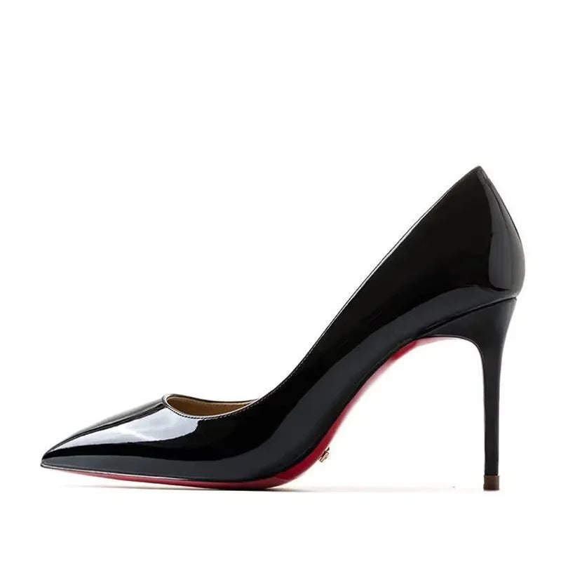 Zapatos de Tacón Alto para Fiesta de Boda, Tallas Grandes 35-44, Zapatos Rojos Nude Sexys con Suela de Goma, Punta Puntiaguda, Zapatos de Tacón Bajo para Mujer