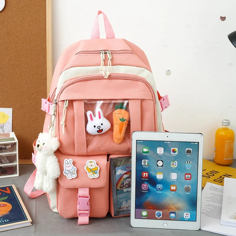 Mochila escolar Kawaii para niños y niñas, conjunto de 4 piezas, mochilas escolares para adolescentes y niñas
