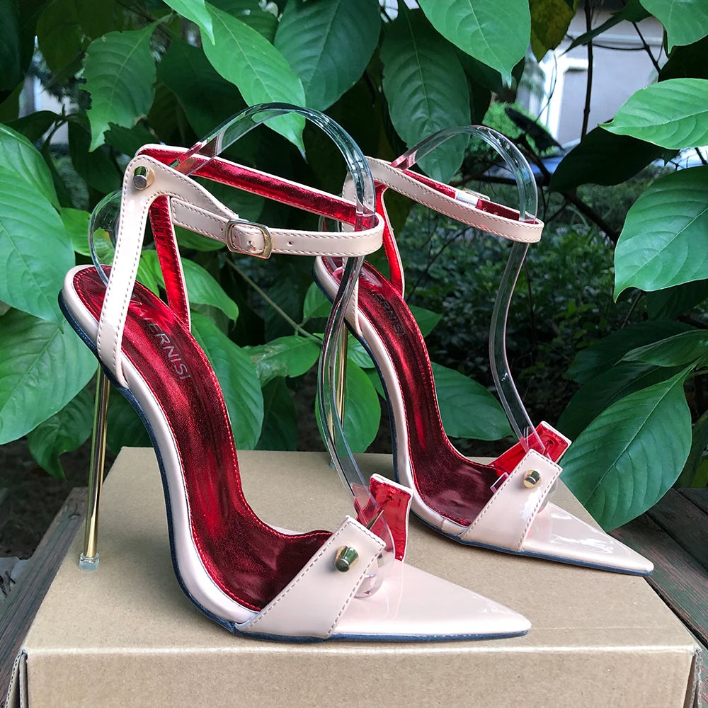 Customize Sexy Black 12cm Metal Stilettos Sandals Woman Designer Pointy Toe High Heels Pole Dancing Runway Cosplay Unisex Shoes