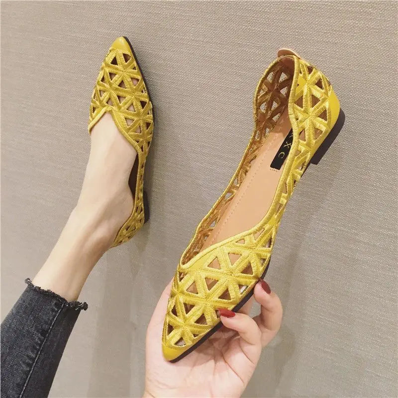 Zapatos planos de mujer 2026 de verano con punta hueca, estilo Joker, para ocio y uso diario, elegantes, transpirables, con orificios