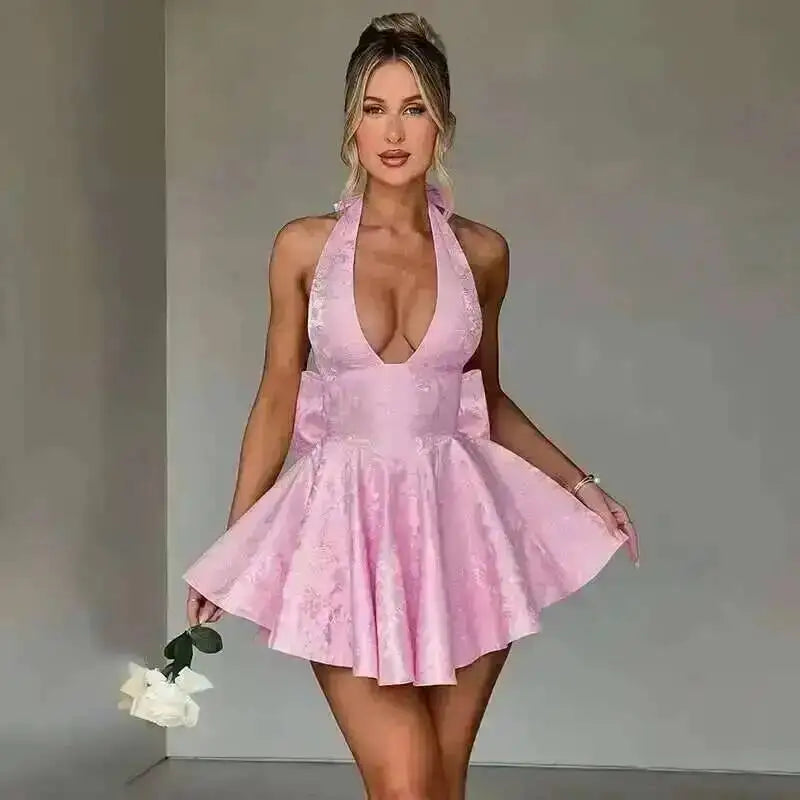 Townlike-Vestido corto de Jacquard con espalda descubierta para mujer, minivestido elegante con lazo y corte en A, Sexy, para fiesta, primavera y verano, 2024