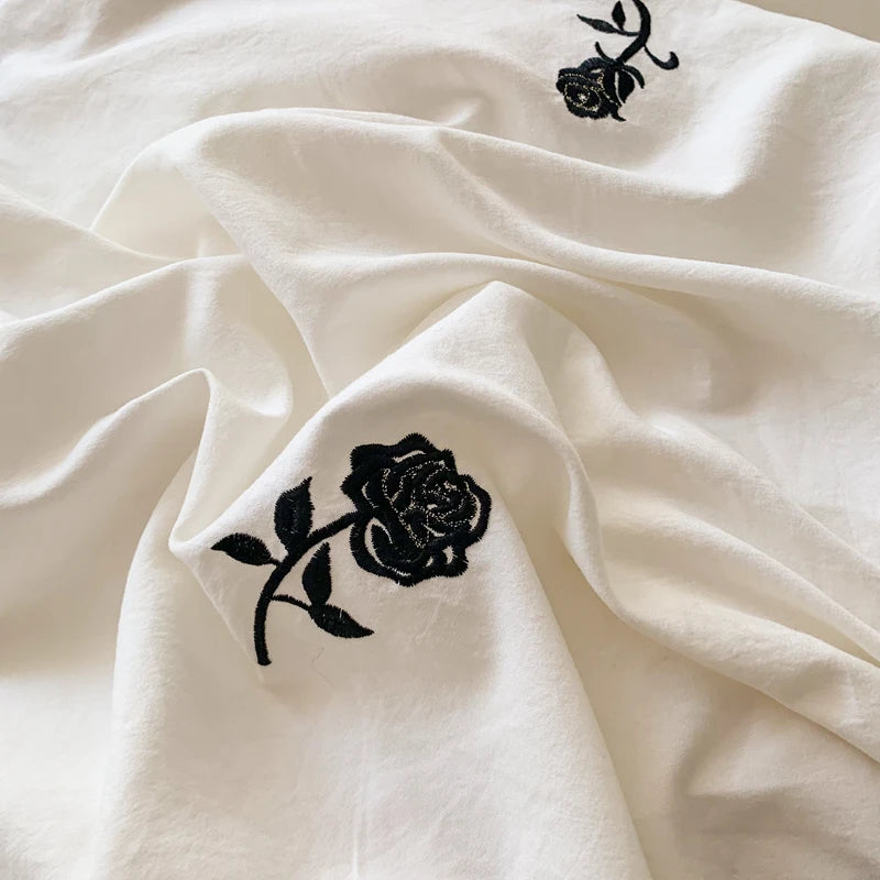 Juego de funda nórdica bordada con rosas de 3 piezas (1 funda nórdica + 2 fundas de almohada, sin núcleo), juego de cama de encaje estilo princesa