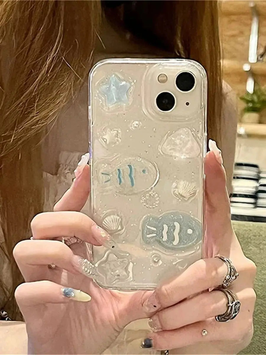 Ocean Shell Pequeño Pez Adecuado para iPhone 15 Pro Max Funda de teléfono 14 13 Pro 11 Anti Gota 12 Funda protectora
