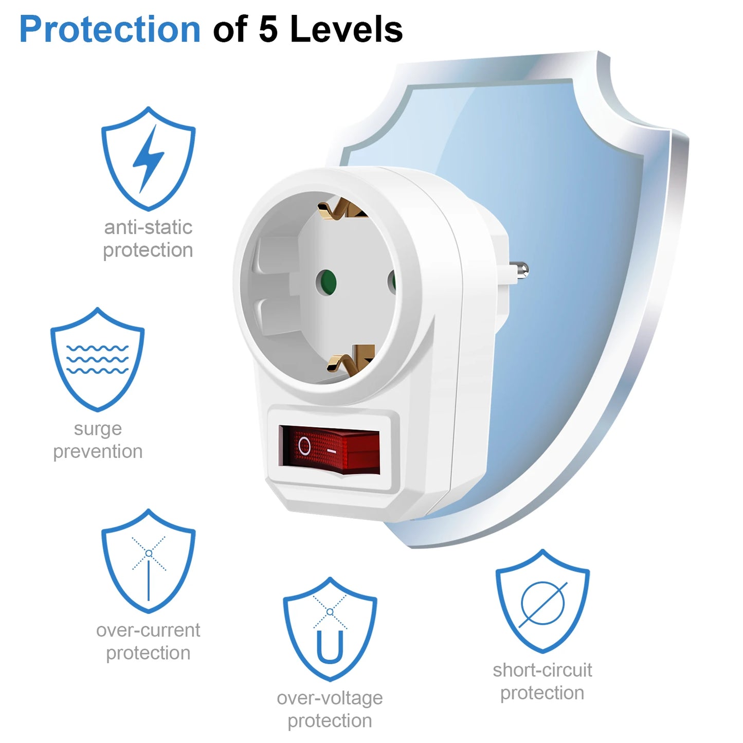 Adaptador de enchufe estándar europeo con interruptor de encendido/apagado, 16A, 250V, enchufe de conversión de la UE, toma de corriente portátil, 1/2/3 Uds.