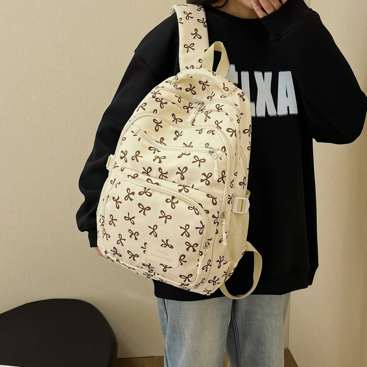 Juego de 3 Bolsas Escolares con Lazo, Mochila de Gran Capacidad, Mochila Casual de Viaje, Mochila Versátil, Bolsa Cruzada, Bolsas para Niñas