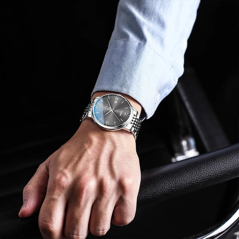POEDAGAR, relojes de negocios de lujo para hombre, reloj de pulsera resistente al agua de acero inoxidable con fecha para hombre, reloj de pulsera de cuarzo Simple a la moda para hombre