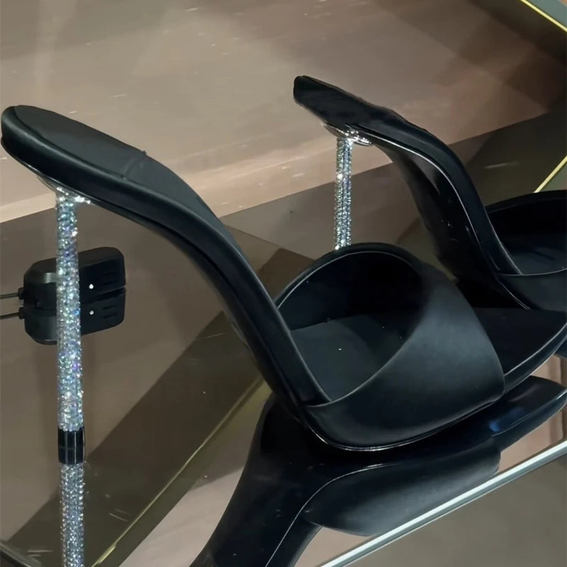 Nuevas Sandalias de Tacón Alto con Cristales, Elegantes Zapatos de Vestir de Verano con Punta en Pico y Tacón de Aguja, Decorados con Pedrería para Mujer