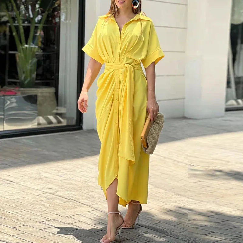 Vestidos Elegantes para Mujer 2026: Vestido de Mujer con Estampado Irregular, Cuello Solapa, Ajuste Delgado y Contraste, Ideal para el Trabajo y con un Toque de Temperamento.