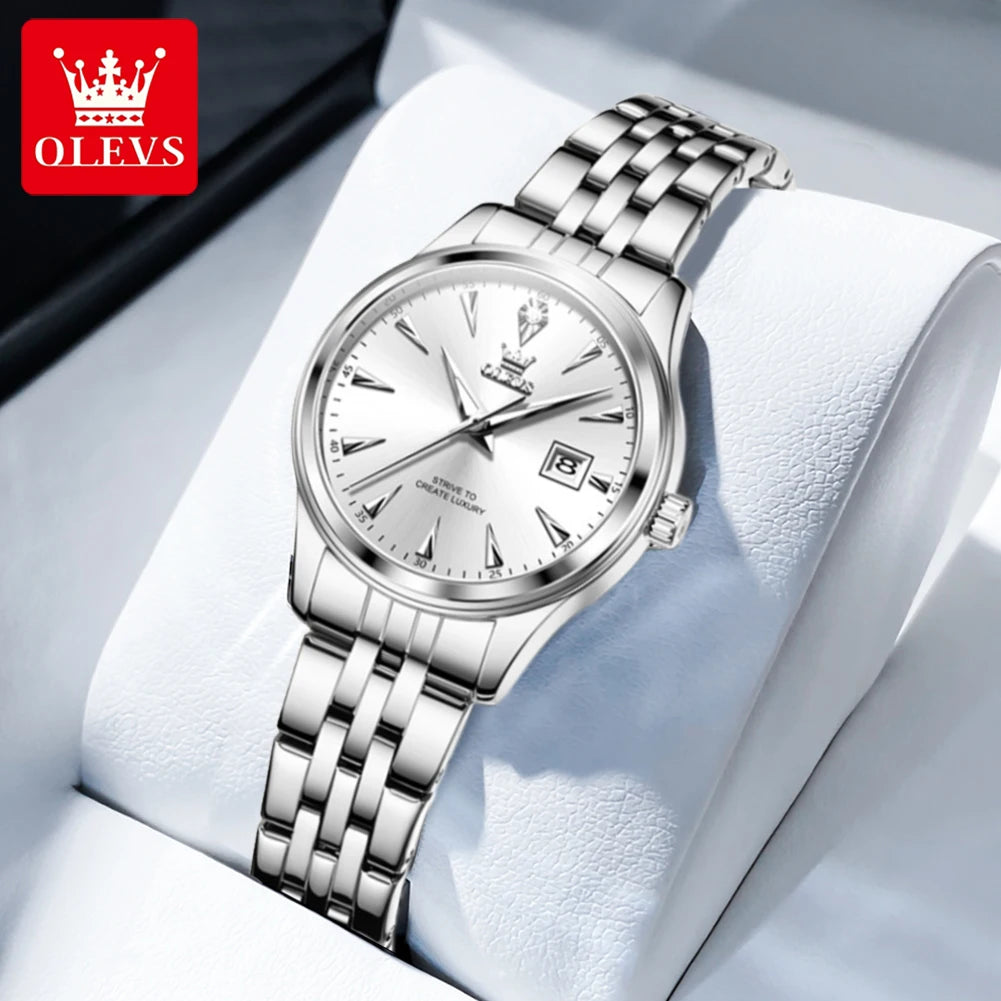 OLEVS-Reloj de cuarzo para mujer, cronógrafo sencillo, elegante y Original, resistente al agua, luminoso, con fecha, caja de regalo roja