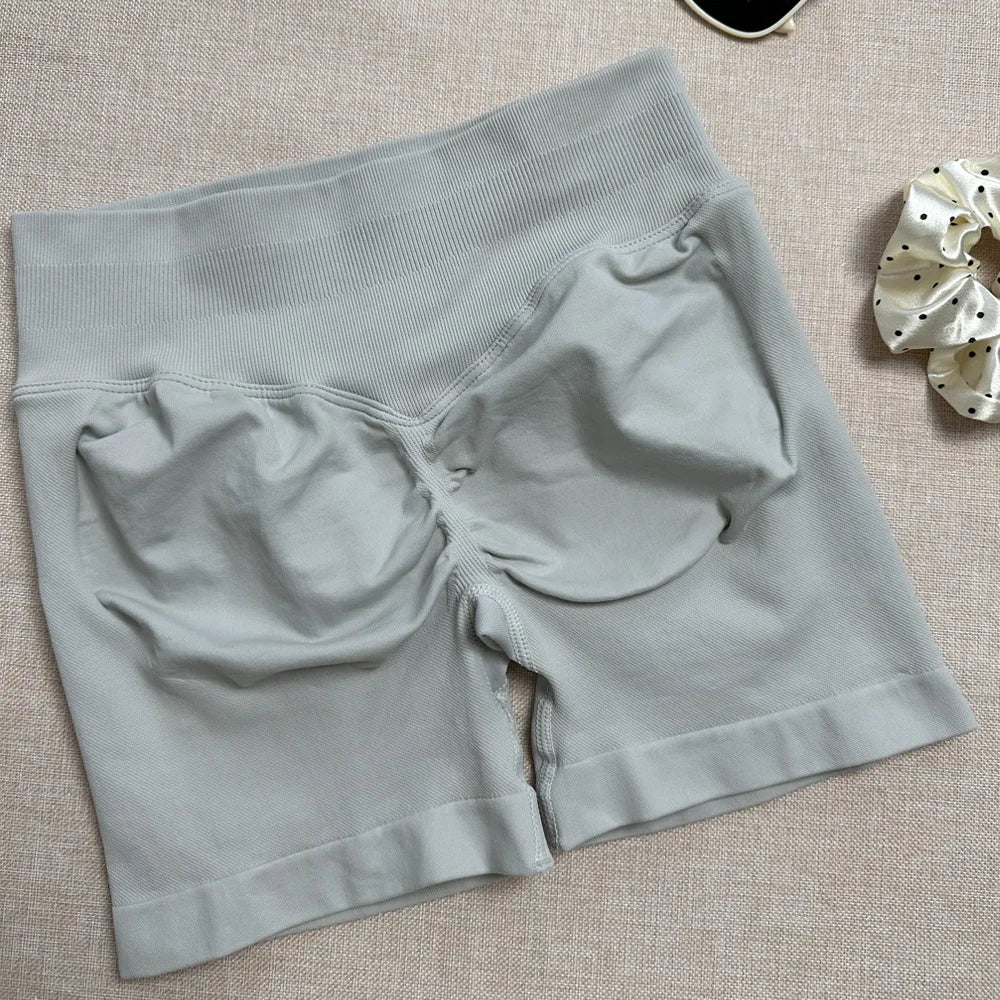 Pantalones cortos deportivos para mujer, pantalones cortos de gimnasio con banda baja acanalada de 4,5 ", mallas sin costuras para entrenamiento y Yoga