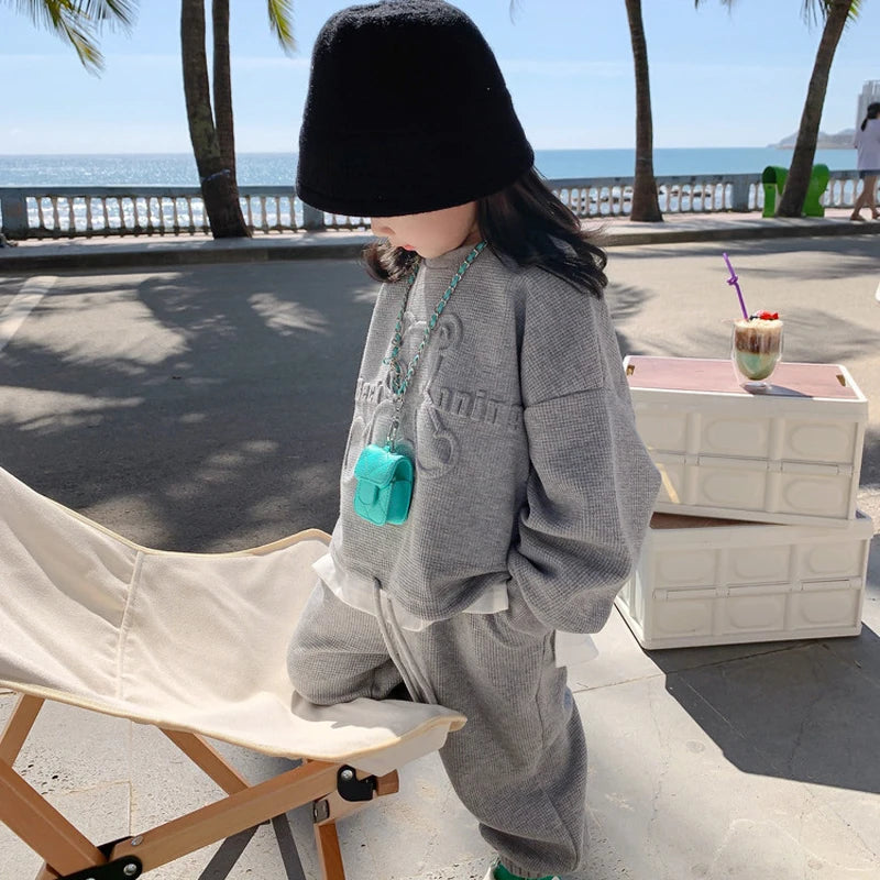Conjunto de ropa informal para niña de 3 a 8 años, sudadera de manga larga con estampado de oso de dibujos animados, pantalones, 2 piezas, ropa deportiva