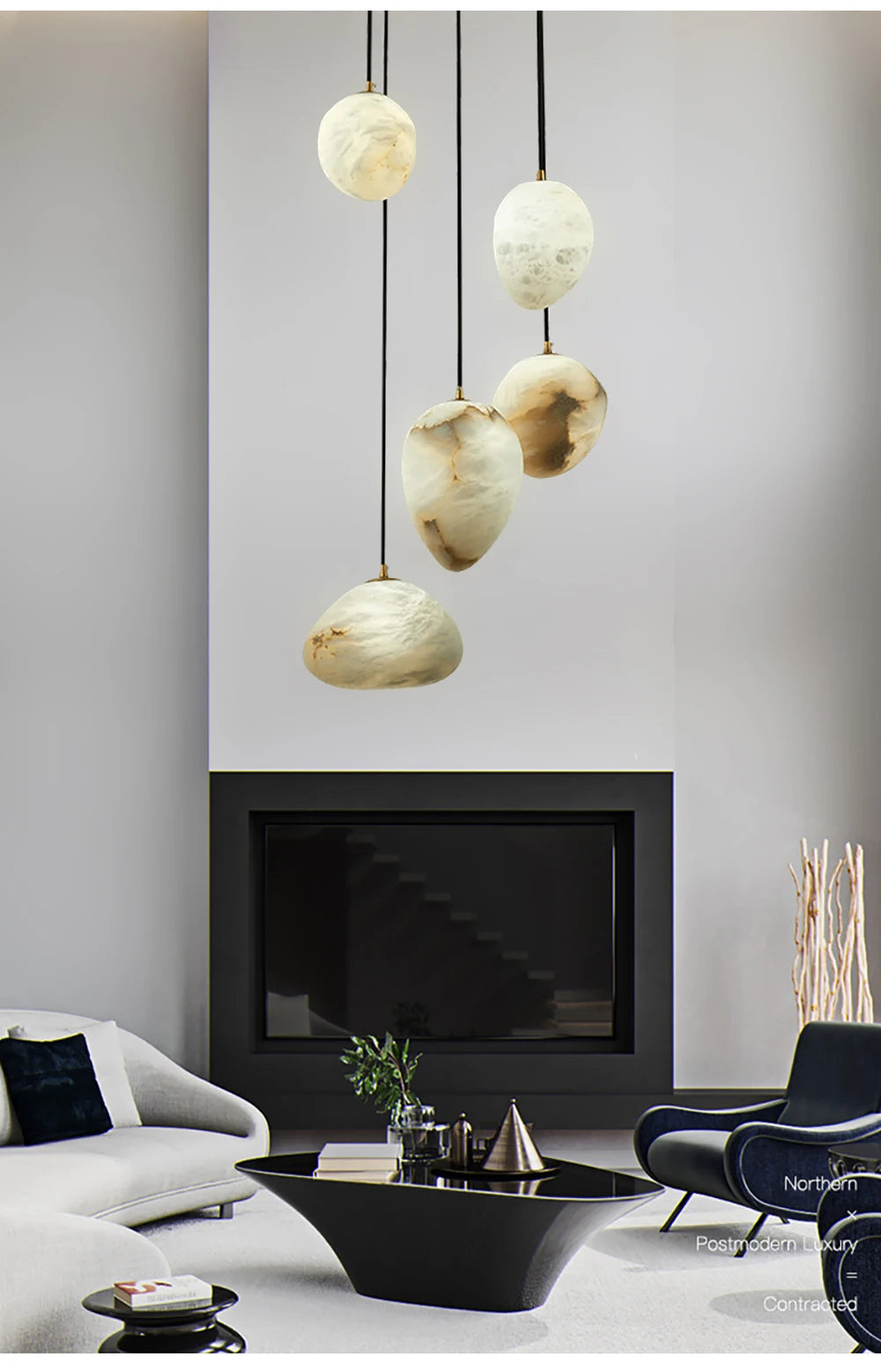 Iluminación colgante de piedra de mármol de alabastro de diseño moderno de alta gama, lámpara de decoración de escalera de isla de cocina española, lámpara de techo LED