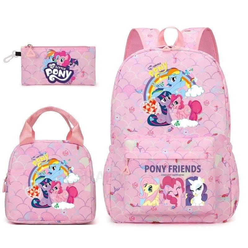 Juego de 3 mochilas My Little Pony para niños, mochila escolar para niñas, mochila escolar para adolescentes, mochila arcoíris para mujeres