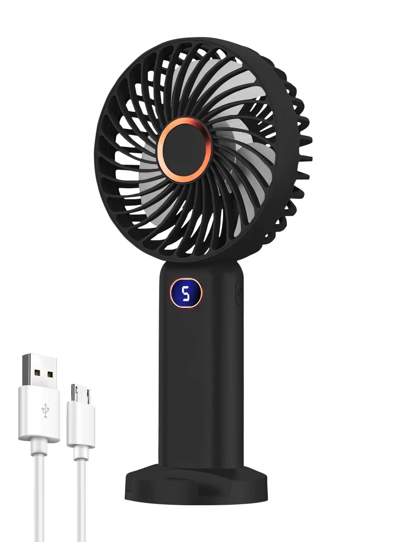 Ventilador portátil de mano, miniventilador recargable por USB, pantalla Digital, ajuste de 5 velocidades, adecuado para viajes, exteriores, oficina y hogar
