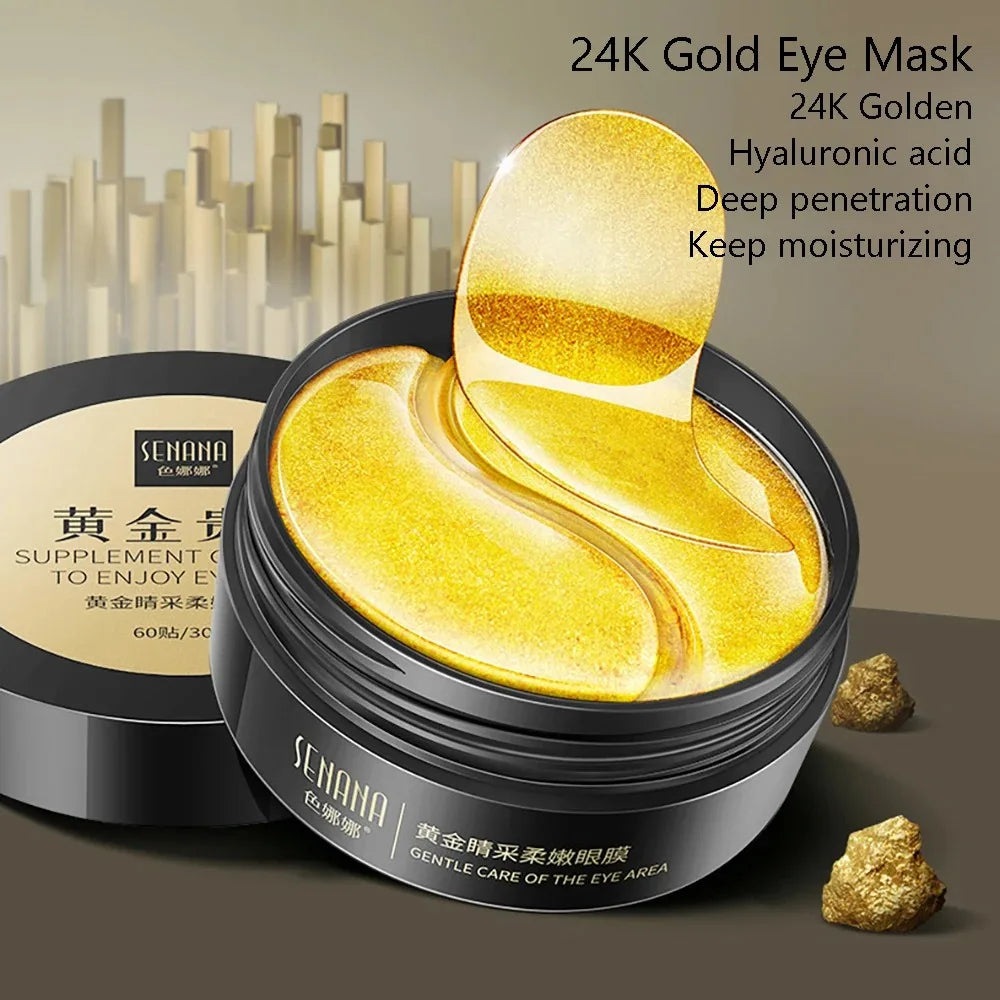 60 piezas de mascarilla de ojos reparadora de ácido hialurónico dorado parches hidratantes y reafirmantes para los ojos mascarilla de cristal para el cuidado de la piel coreana