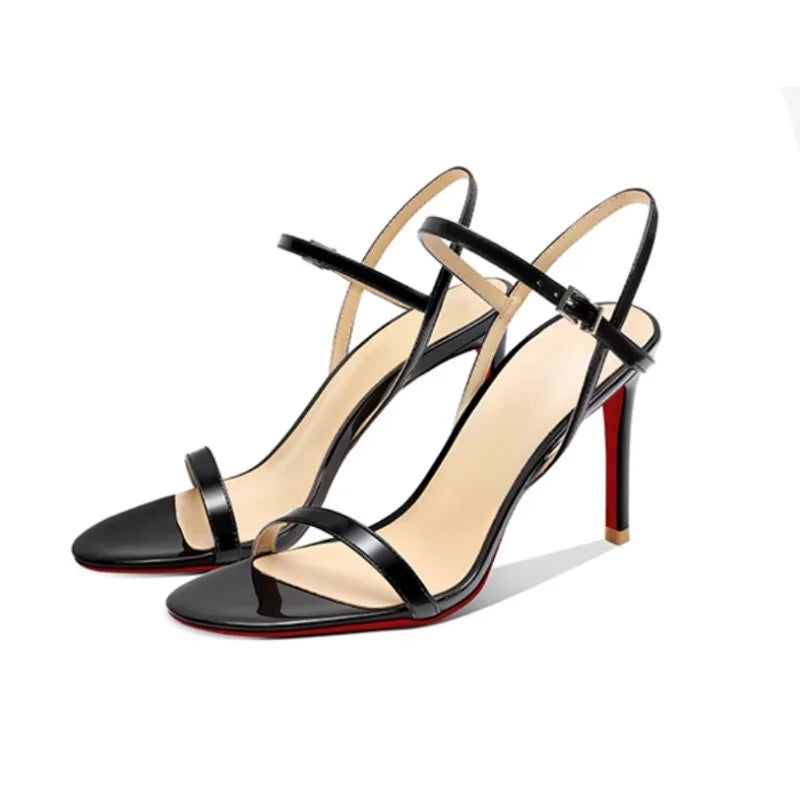 Nuevas sandalias de tacón alto de charol plateado para mujer con punta descubierta, tacones delgados y zapatos individuales cómodos.