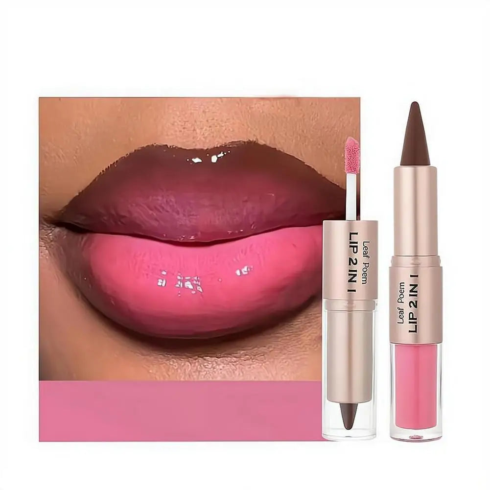 Delineador de Labios 2 en 1 con Diseño de Espejo Mate de Doble Punta, Resistente al Agua, Antiadherente, Color Marrón Nude, Degradado Cónico