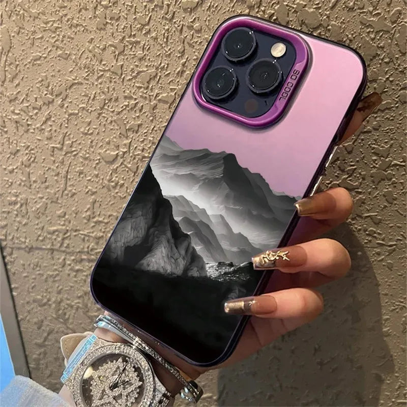 Funda de teléfono para iPhone 16E, fundas para iPhone 16 15 14 13 11 12 Pro Max 16 15 14 Plus, nueva funda colorida para teléfono con estampado de vista de montaña