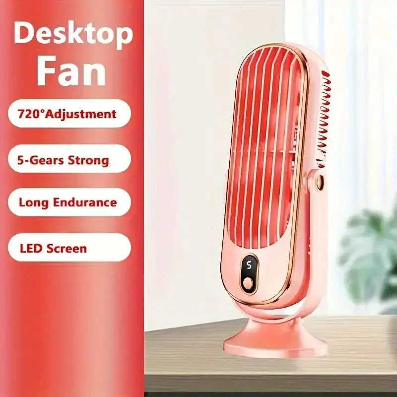 Ventilador USB Portátil |   5 Velocidades, 720 °   Ventilador Giratorio, Brisa Fresca y Silenciosa, Circulación de Aire, Uso Interior/Exterior, Ideal para el Hogar, la Oficina, Viajes