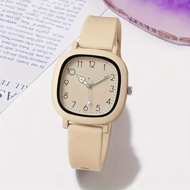 Relojes de Mujer con banda de silicona de Color caramelo a la moda, Reloj de pulsera de cuarzo con esfera cuadrada para Mujer, Reloj para niñas
