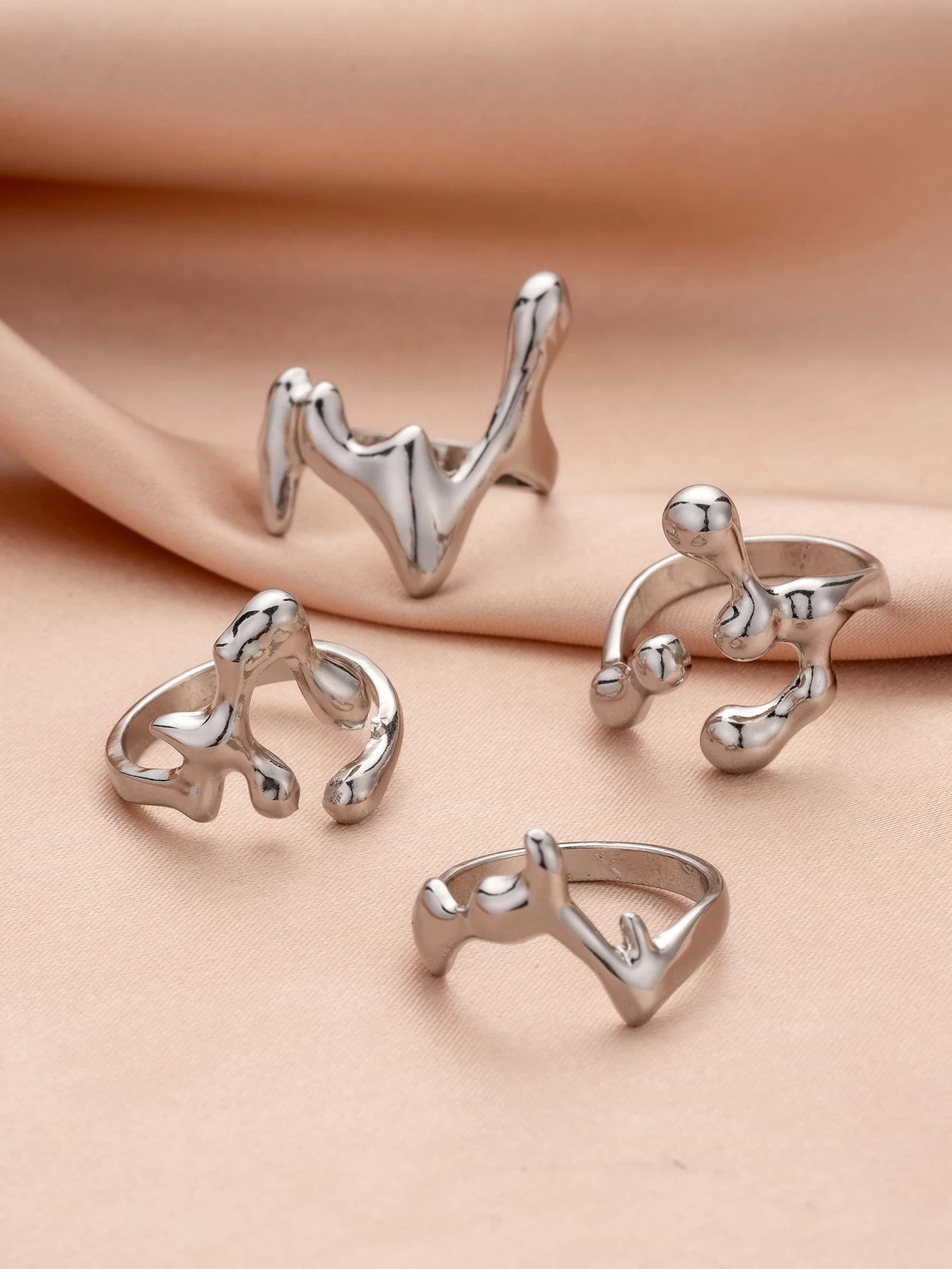 4 Uds. Conjunto de anillos para mujer con forma de gota de agua geométrica de moda Hip Hop joyería de bola para Festival de Música