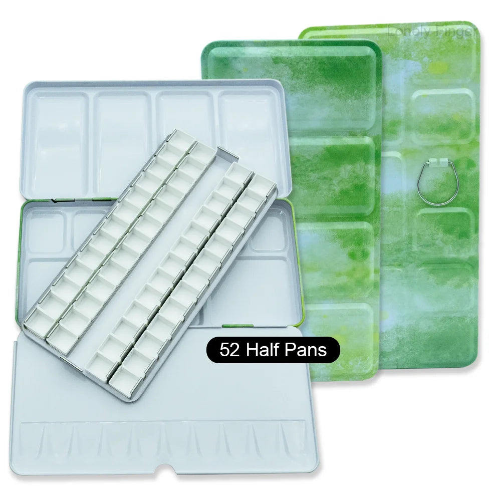 Caja de paleta de estaño de acuarela de Metal vacía con 14/26/52 Uds. Medias sartenes de acuarela vacías desmontables para paleta de acuarelas de viaje DIY