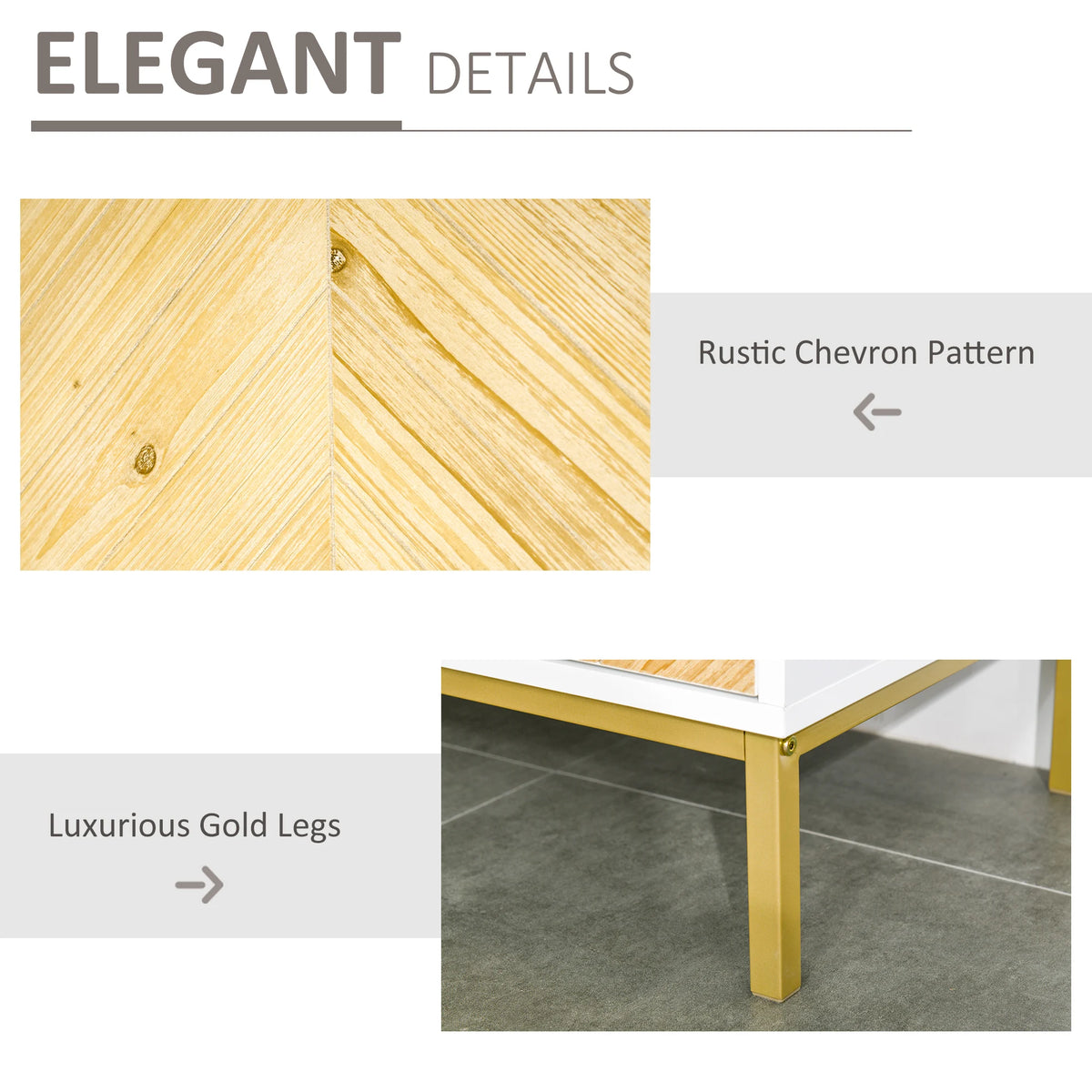 Aparador de 3 Puertas, Mueble de Cocina, Mueble para Cafetería con Patrón Chevron, Estante Ajustable y Patas de Metal, Madera Natural