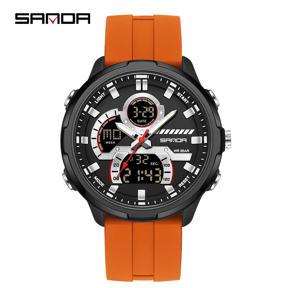 Reloj electrónico de cuarzo SNADA para hombre con pantalla Dual deportivo multifuncional LED resistente al agua reloj electrónico de cuarzo para hombre 9077