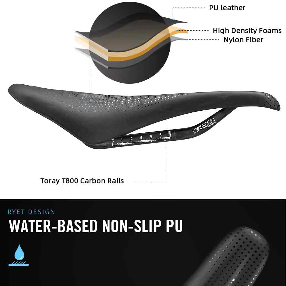 RYET-sillín de carbono para bicicleta con estampado 3D, 140mm, 142mm, superligero, para carreras de montaña, EVA, cojín para asiento de bicicleta, pieza de asiento para ciclismo