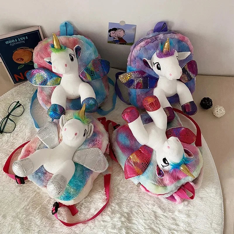 Mochila de Unicornio para Niñas, Mochila Infantil de Peluche, Regalos de Unicornio de Peluche para Bebés, Mochila de Peluche con Compartimentos para Pañales, Snacks y Libros