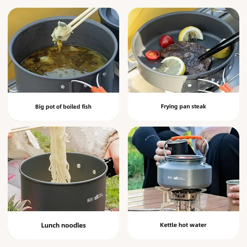 Juego de utensilios de cocina para acampar, juego de utensilios de cocina ultraligeros de aluminio, juego de utensilios de cocina portátiles para viaje con bolsa de almacenamiento