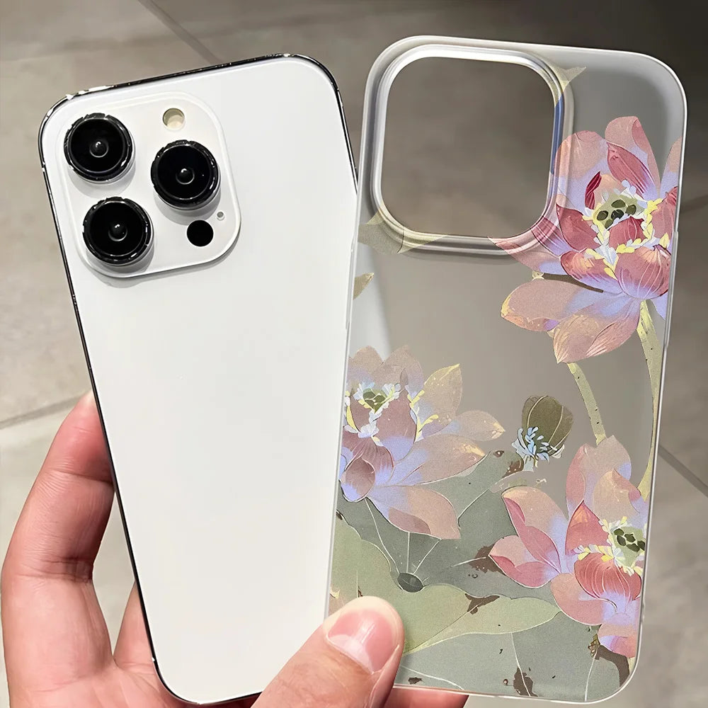 Funda de teléfono con flores para iPhone 16 Pro, funda trasera de piel sedosa delgada translúcida para iPhone 13 11 12 14 15 Pro Max 13 Mini 15 Plus