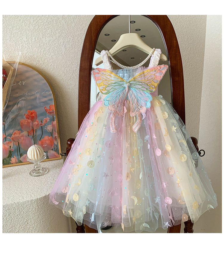 Camiseta sin mangas para niña, vestido de princesa para bebé, elfo de ensueño, mariposa arcoíris, novedad de verano