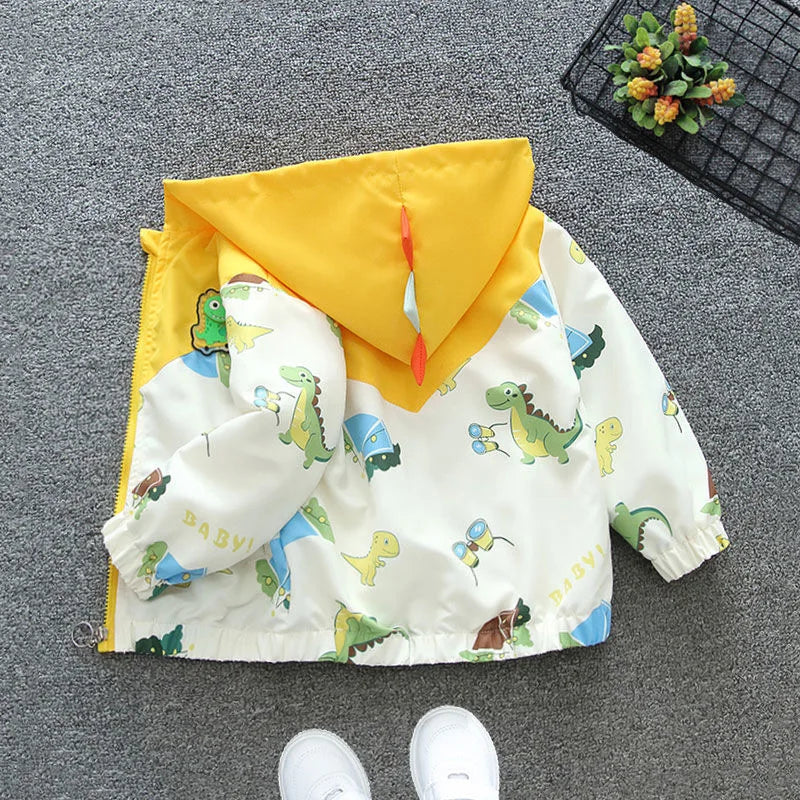 Chaqueta con capucha de dinosaurio de dibujos animados para niños pequeños, ropa de abrigo informal, rompevientos, abrigos para niños de 1 a 6 años, Primavera