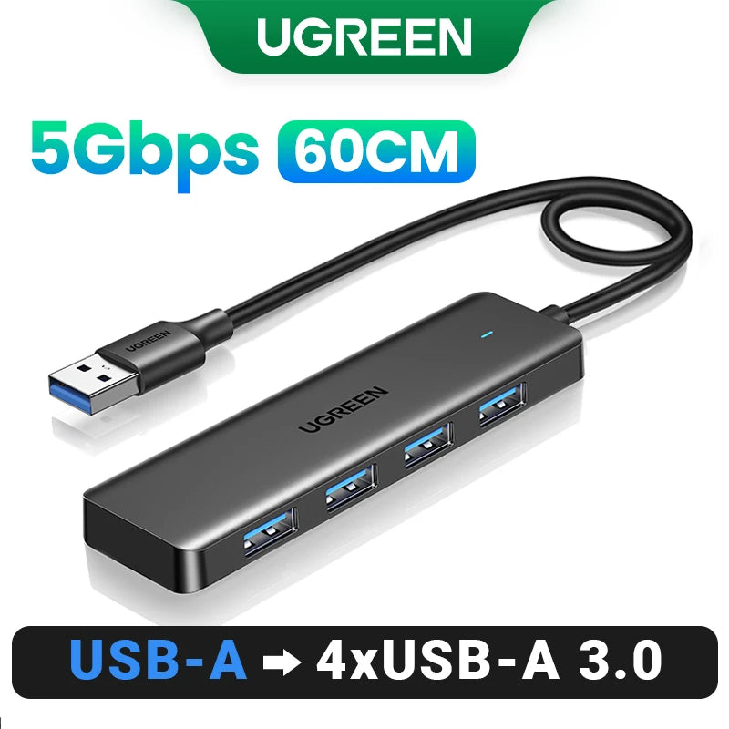 UGREEN HUB USB 3.0 de 4 Puertos, HUB USB-C Delgado para Ratón y Teclado, Compatible con MacBook Pro, Air, Laptop, PC de Escritorio, Xbox, PS5, Splitter