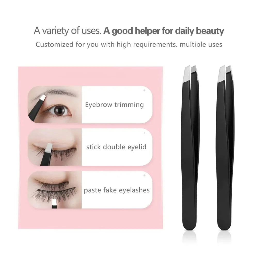 Pinzas de Acero Inoxidable para Cejas con Cuchilla de Recorte, Punta Inclinada y Plana, Depilador de Cejas, Pestañas, Barba, Párpado Doble, Maquillaje, Regalo