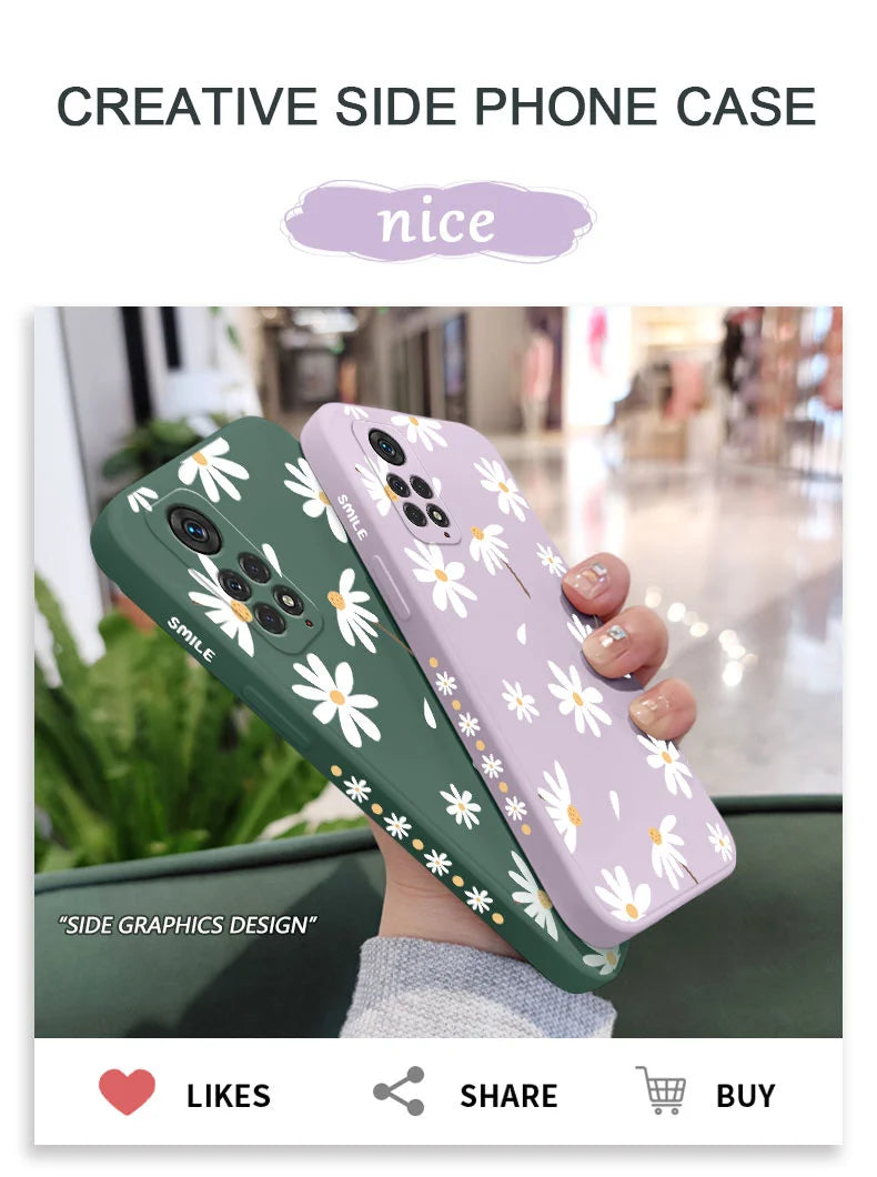 Funda de teléfono con diseño de margaritas para Xiaomi Redmi Note 14 13 12 12S 11 11S 10 10A 10T 10S 9T 9 8 7 Pro Plus 10C 4G 5G