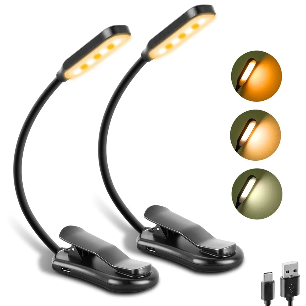 Lámpara de luz de lectura de libros recargable, luz de libro LED para leer en la cama, brillo ajustable para el cuidado de los ojos, 3 temperaturas de color