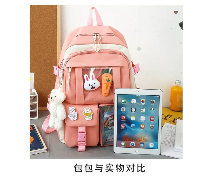 Mochila escolar Kawaii para niños y niñas, conjunto de 4 piezas, mochilas escolares para adolescentes y niñas