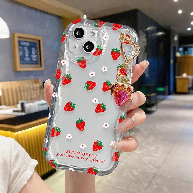 Funda con colgante de flor de fresa para Realme 15 13 14 Pro Plus 12 12X C71 C67 8i 8 C15 C12 C25 C25S C11 11 5G 7 6 5 Pro