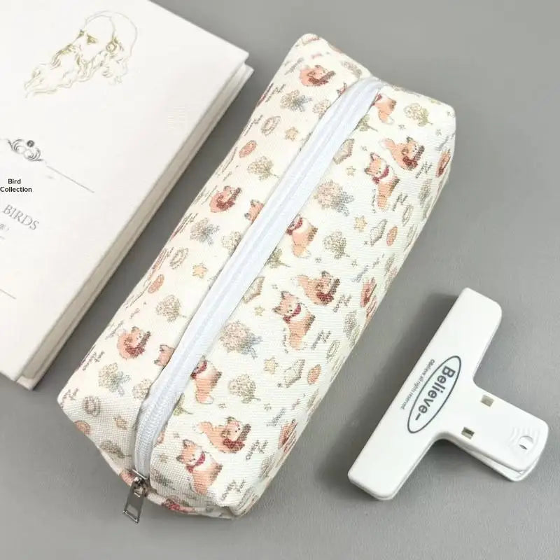 Bolsa de lona con cremallera para lápices, diseño de animales y flores, para la escuela, oficina y uso diario, suministros de papelería para estudiantes