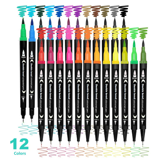 Juego de rotuladores artísticos de doble punta, 12 Uds., adecuados para marcadores para colorear finos y con pincel de artista, colores aleatorios