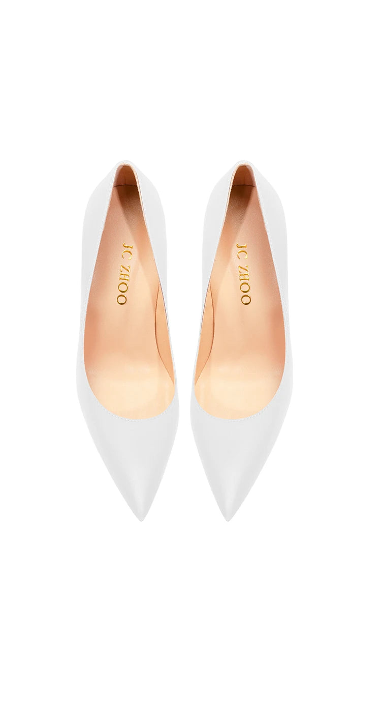 Nuevos Zapatos de Tacón Alto Puntiagudos de Boca Poco Profunda con Tacones Finos, Zapatos Individuales Blancos Mate de Moda para el Trabajo, Suela Blanda, Talla Única