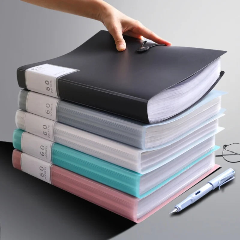 Carpeta A4 de 60 bolsillos para volver a la escuela, Material PP duradero, Ideal para organizar papeles, hogar, escuela, oficina, almacenamiento, folleto impermeable
